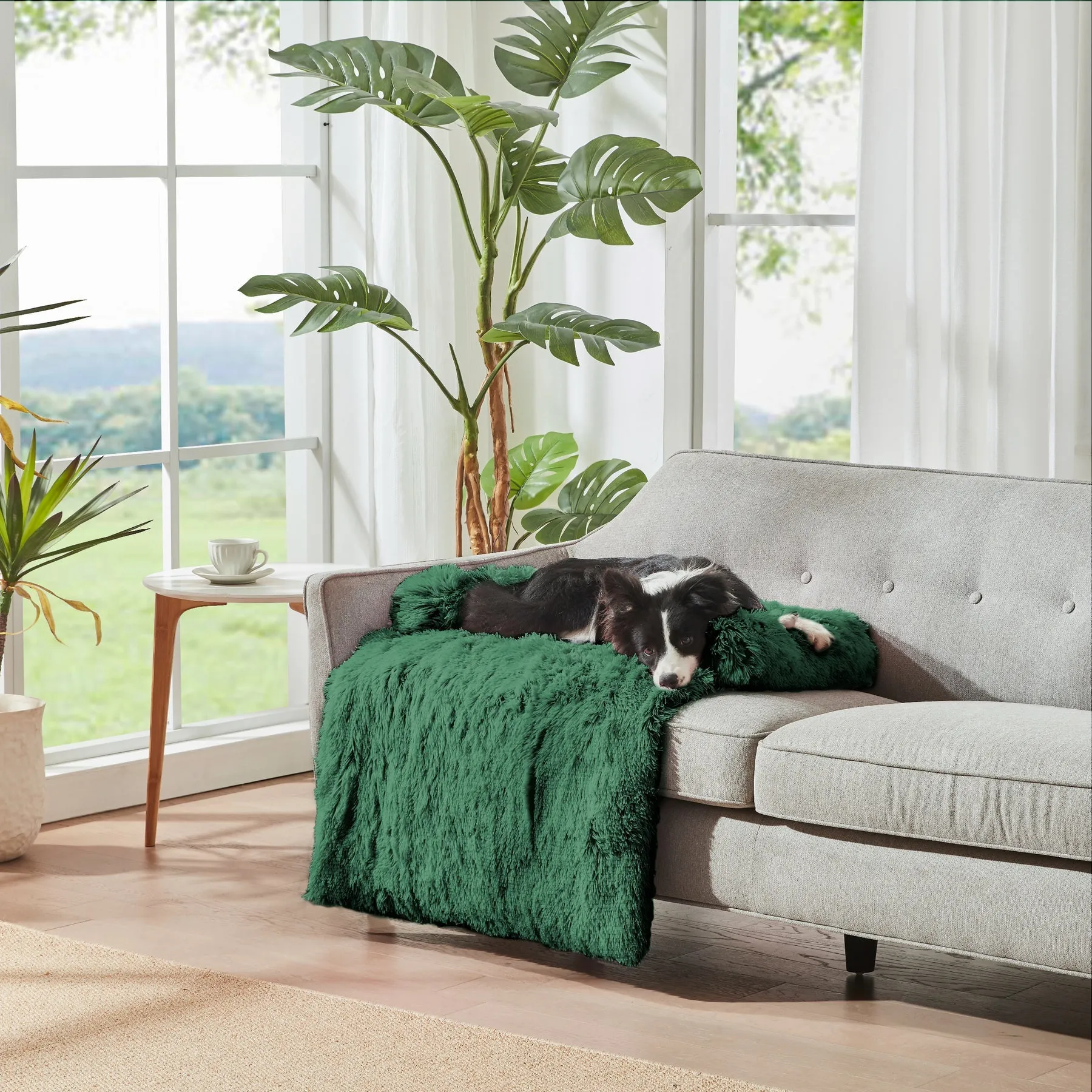 Charlie's Shaggy Faux Fur Bolster Sofa Protector Calming Dog Bed Eden Green Small