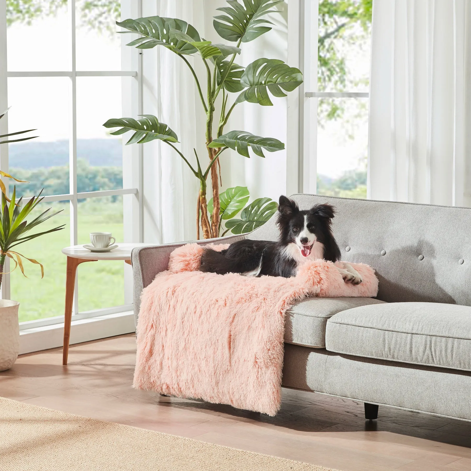 Charlie's Shaggy Faux Fur Bolster Sofa Protector Calming Dog Bed Soft Beige Small