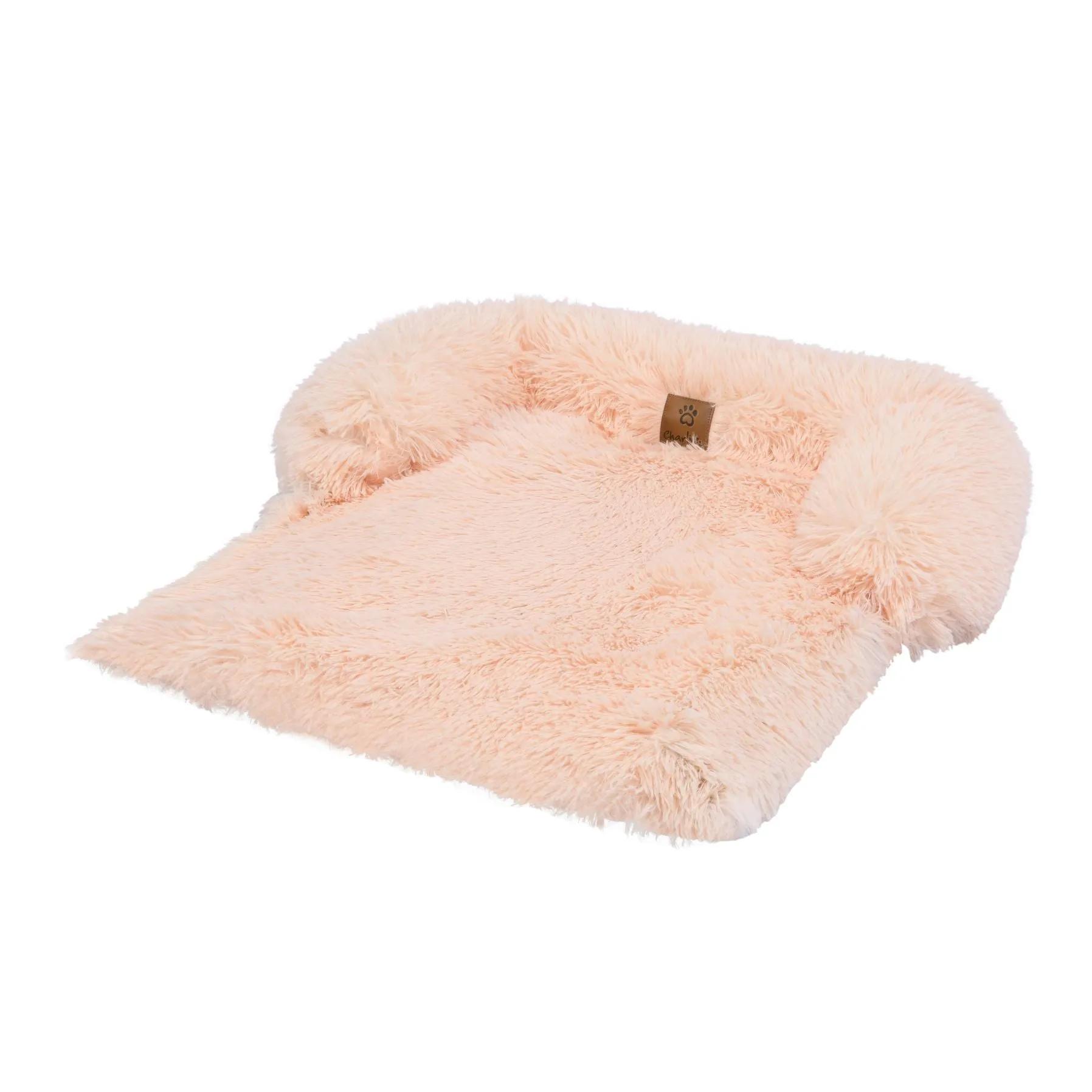 Charlie's Shaggy Faux Fur Bolster Sofa Protector Calming Dog Bed Soft Beige Small