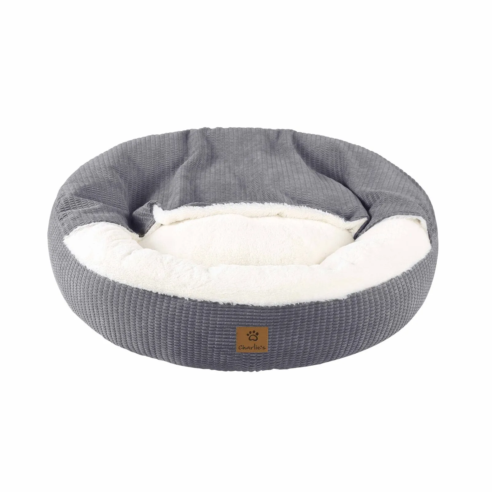 Charlie's Snookie Hooded Calming Dog Bed Grey Large