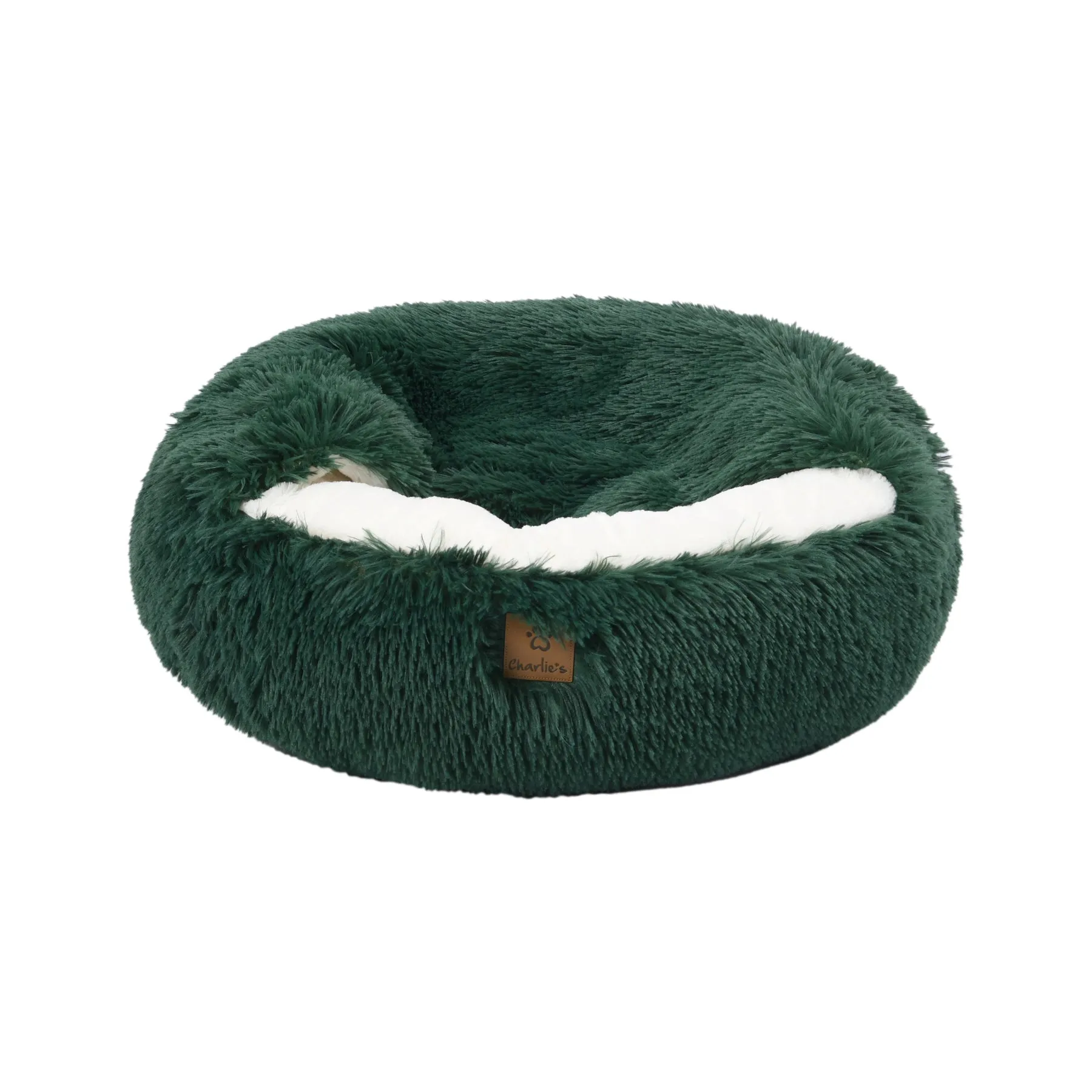 Charlie's Snookie Hooded Faux Fur Calming Dog Bed Eden Green Large