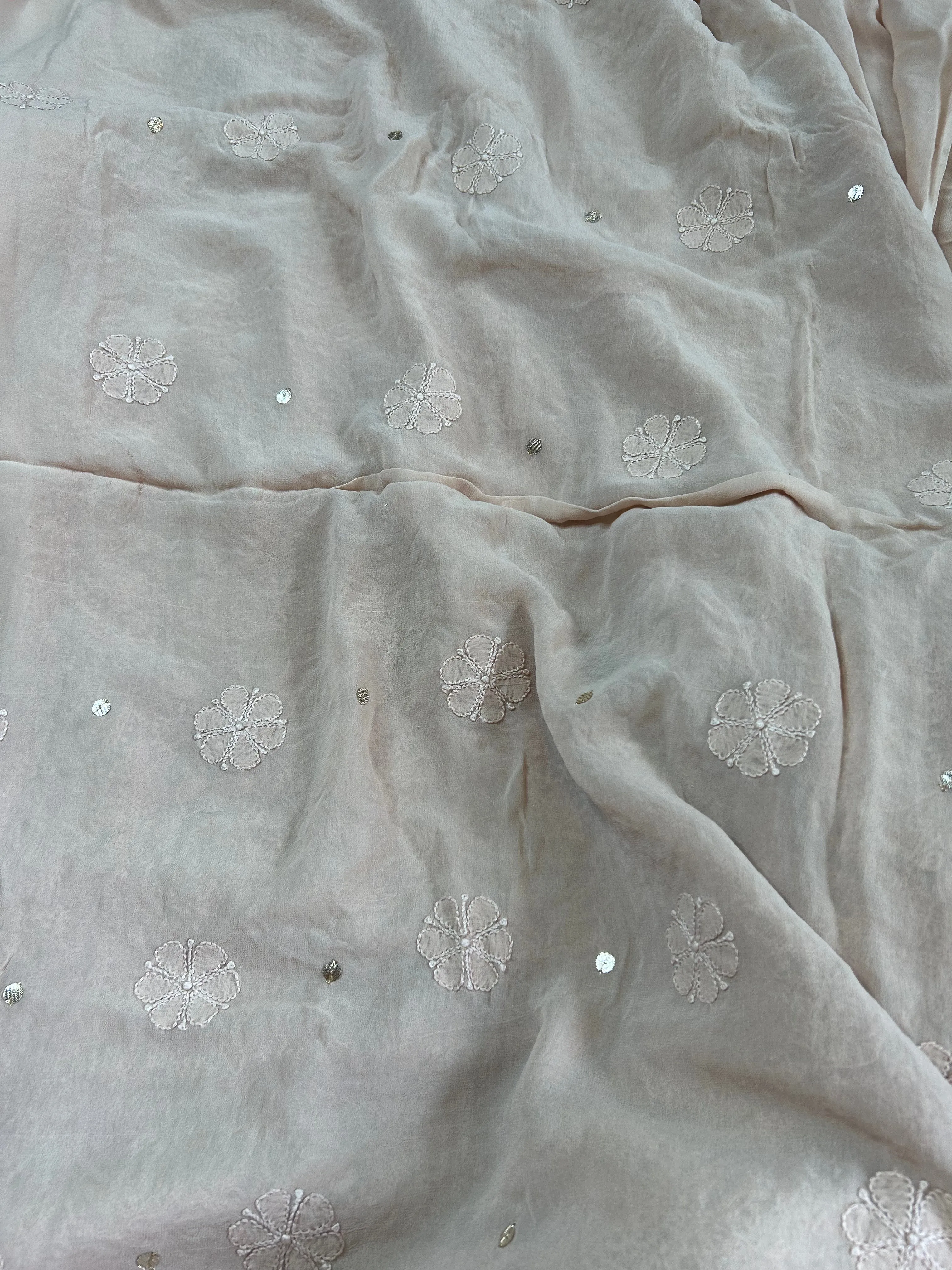 Chikankari mukaish work Salwar suit set unstitched in Camel Brown
