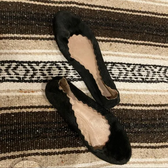 Chloe Rare Black Calf Hair Lauren Scalloped Ballet Flats