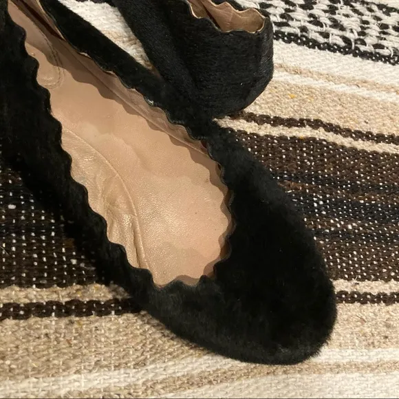 Chloe Rare Black Calf Hair Lauren Scalloped Ballet Flats