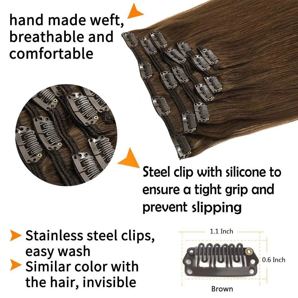 Chocolate Brown 7pcs 120g Clip in Human Hair Extensions