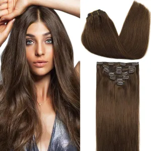 Chocolate Brown 7pcs 120g Clip in Human Hair Extensions