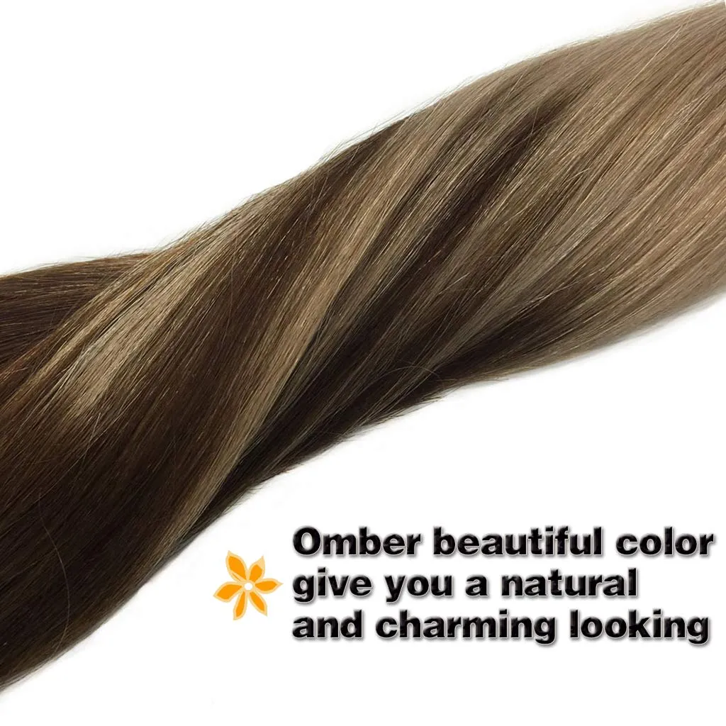 Chocolate Brown Fading to Dirty Blonde 7pcs 120g Clip in Human Hair Extensions