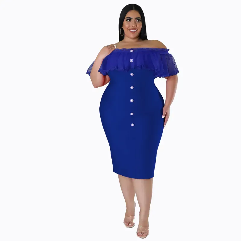 Clarissa Plus Off Shoulder Polka Dot Ruffle Bodycon Midi Dress