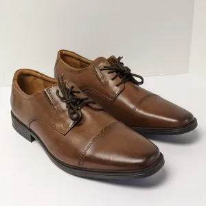 Clarks Tilden Cap Oxford, Dark Tan Leather, Men's 11 Wide