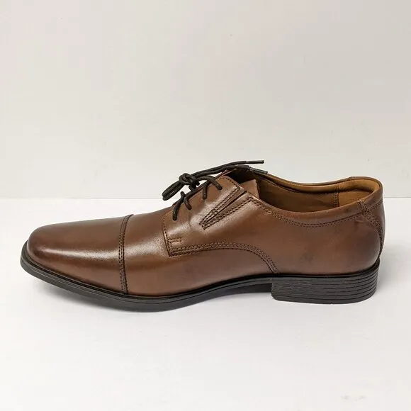 Clarks Tilden Cap Oxford, Dark Tan Leather, Men's 11 Wide