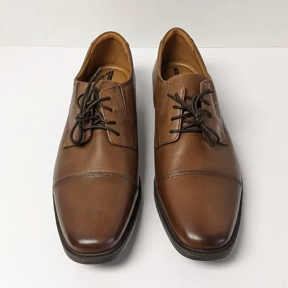 Clarks Tilden Cap Oxford, Dark Tan Leather, Men's 11 Wide