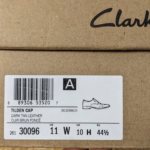 Clarks Tilden Cap Oxford, Dark Tan Leather, Men's 11 Wide