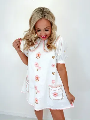 Cora Cross Stitch Embroidered Mini Dress
