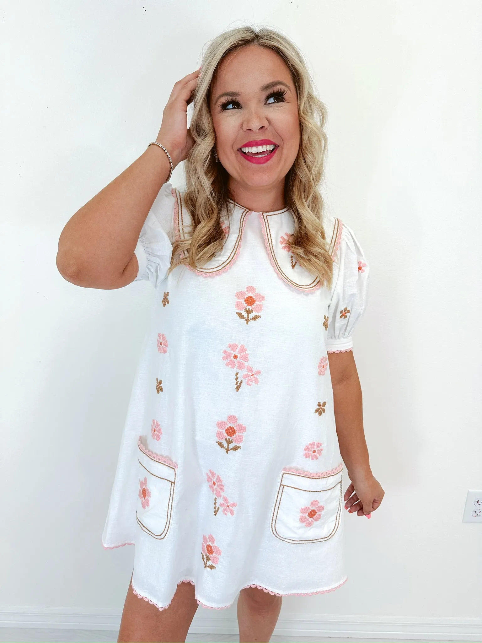 Cora Cross Stitch Embroidered Mini Dress