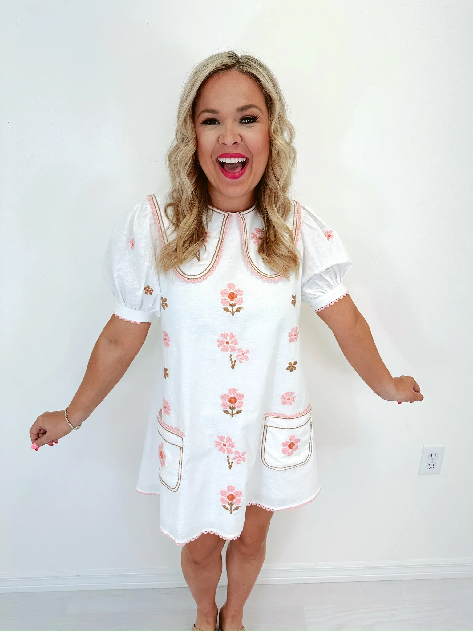 Cora Cross Stitch Embroidered Mini Dress