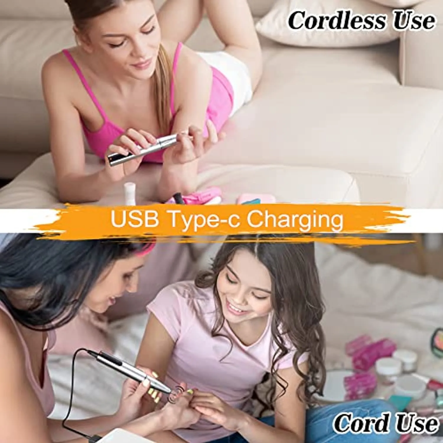 Cordless Electric Nail Drill, Senignol 30000RPM Professional Nail Drill Machine for Acrylic Nails, Electric Nail File Manicure Pedicure Polishing Shape Tools Efile E File with Bits and Sanding Bands