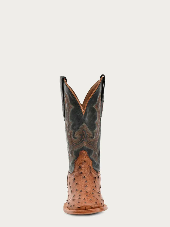 Corral Men's Tan & Olive Green Ostrich Embroidery Wide Square Toe Cowboy Boot