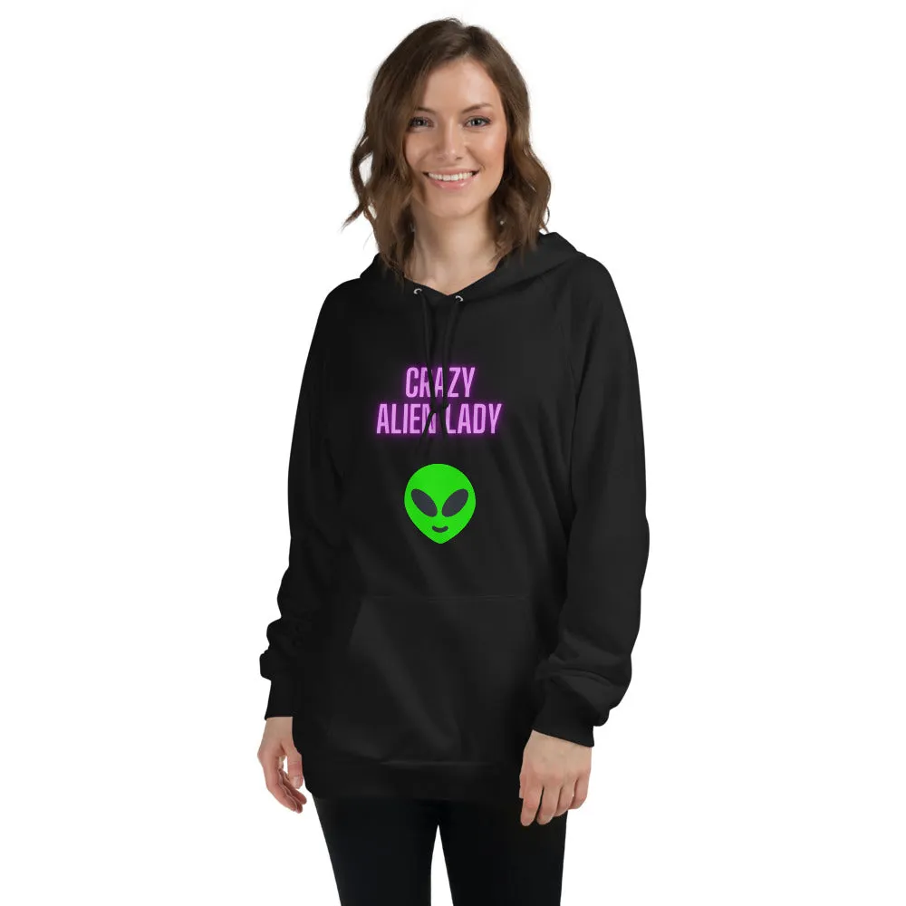 CRAZY ALIEN LADY Unisex Fleece Hoodie by Posh Goth