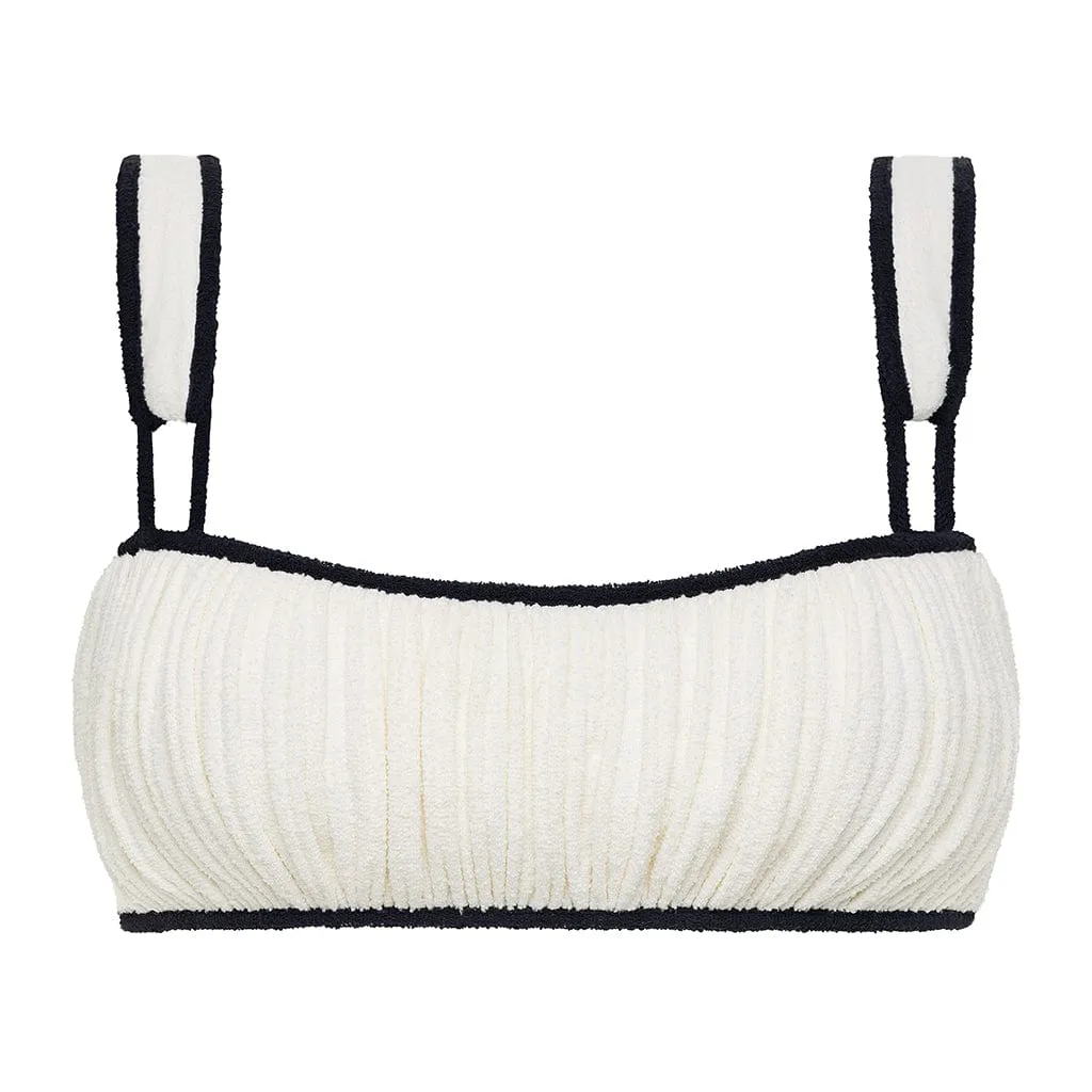 Cream (Black Binded) Terry Rib Victoria Bikini Top