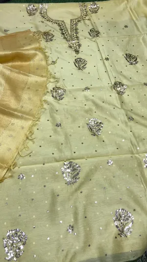 Cream Chanderi Chikankari Silk Kurti And Dupatta
