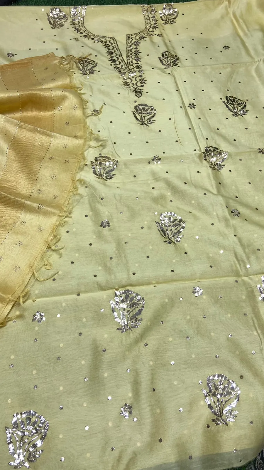 Cream Chanderi Chikankari Silk Kurti And Dupatta