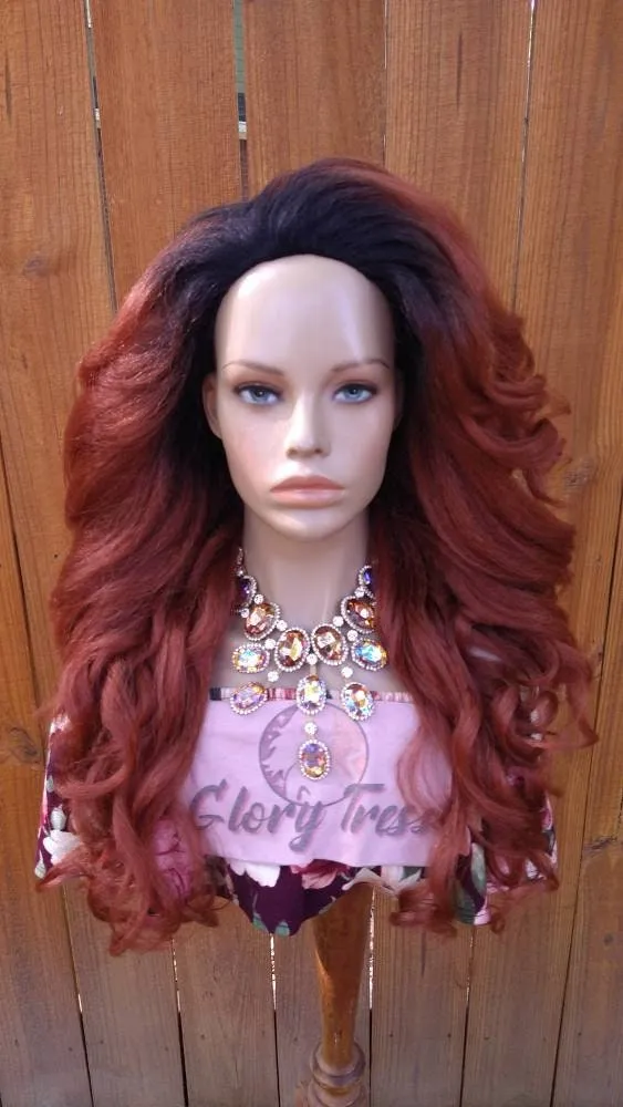 Curly Half Wig, Wigs, African American Wig, Kinky Curly Wig, Natural Yaki Wig, Blown Out Hairstyle, Ombre Copper Red // REVIVAL