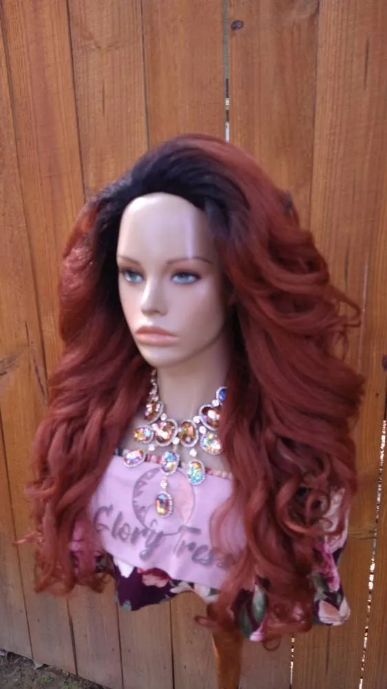 Curly Half Wig, Wigs, African American Wig, Kinky Curly Wig, Natural Yaki Wig, Blown Out Hairstyle, Ombre Copper Red // REVIVAL