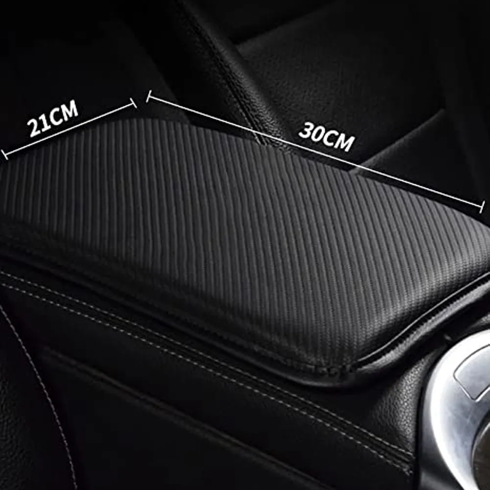 Custom Logo Center Console Pad, Carbon Fiber PU Leather Auto Armrest Cover Protector, Waterproof Car Armrest Seat Box Cover