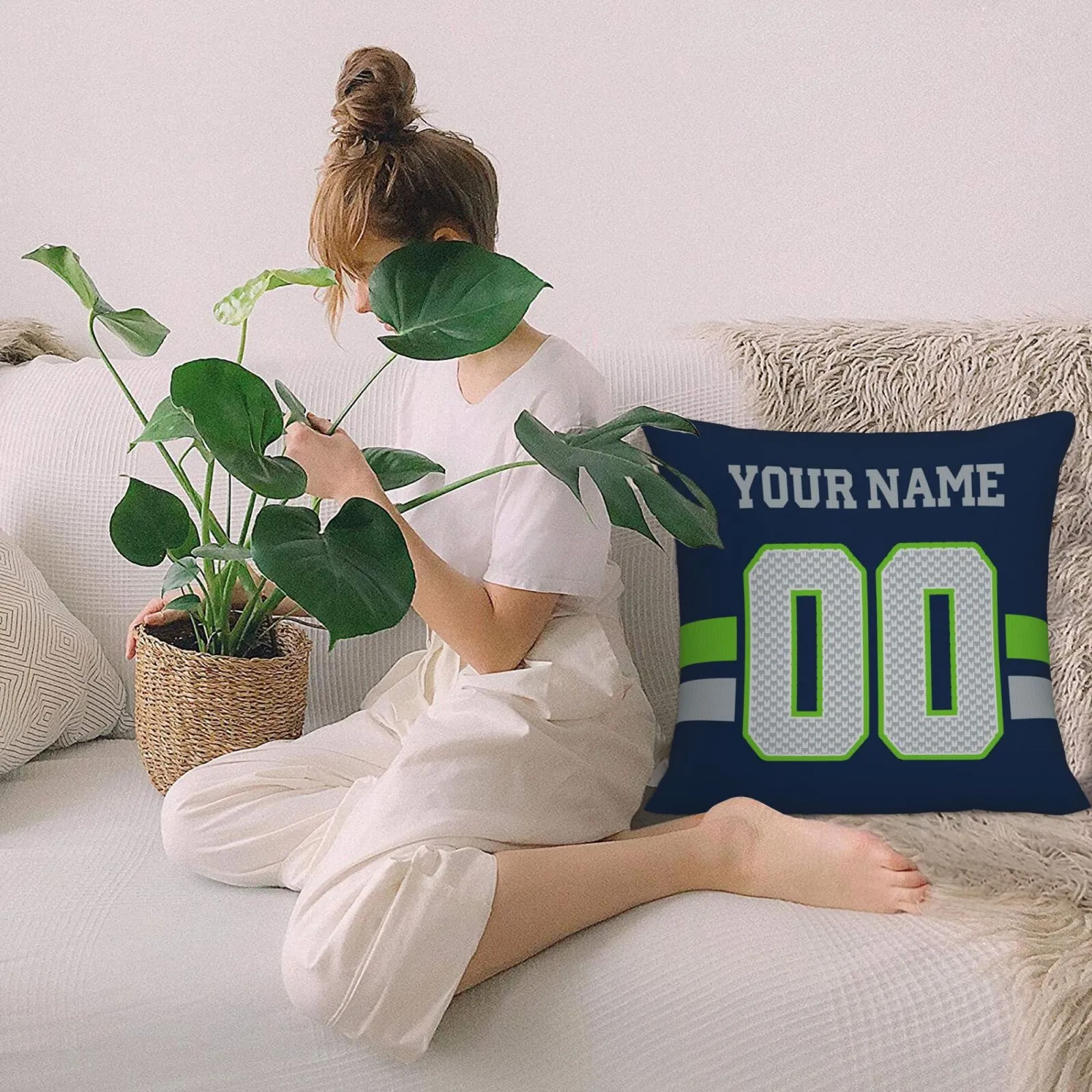Custom Navy Seattle Seahawks Decorative Throw Pillow Case - Print Personalized Football Team Fans Name & Number Birthday Gift