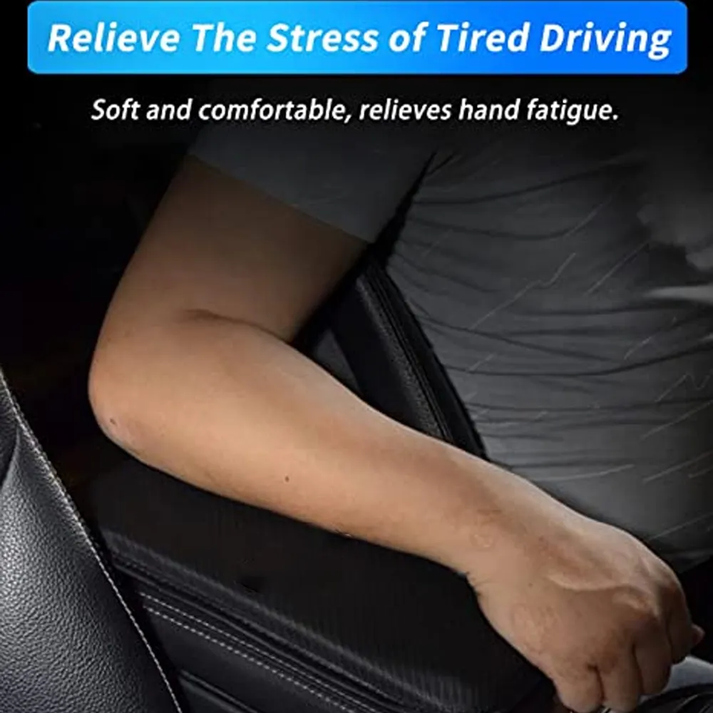 Custom Text For Center Console Pad, Compatible with All Cars, Carbon Fiber PU Leather Auto Armrest Cover Protector, Waterproof Car Armrest Seat Box Cover MG13991