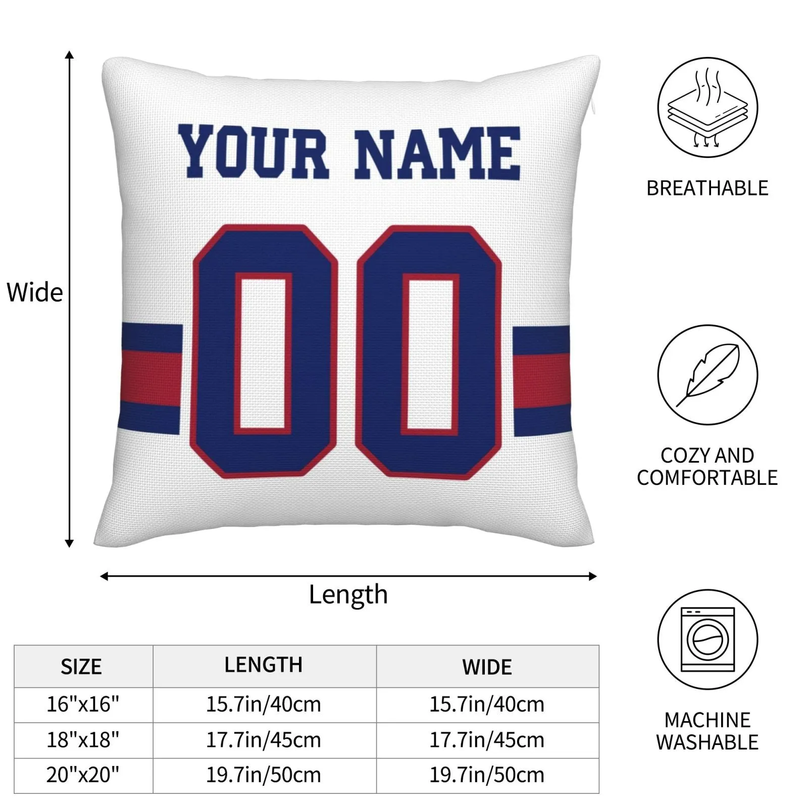 Custom White New York Giants Decorative Throw Pillow Case - Print Personalized Football Team Fans Name & Number Birthday Gift