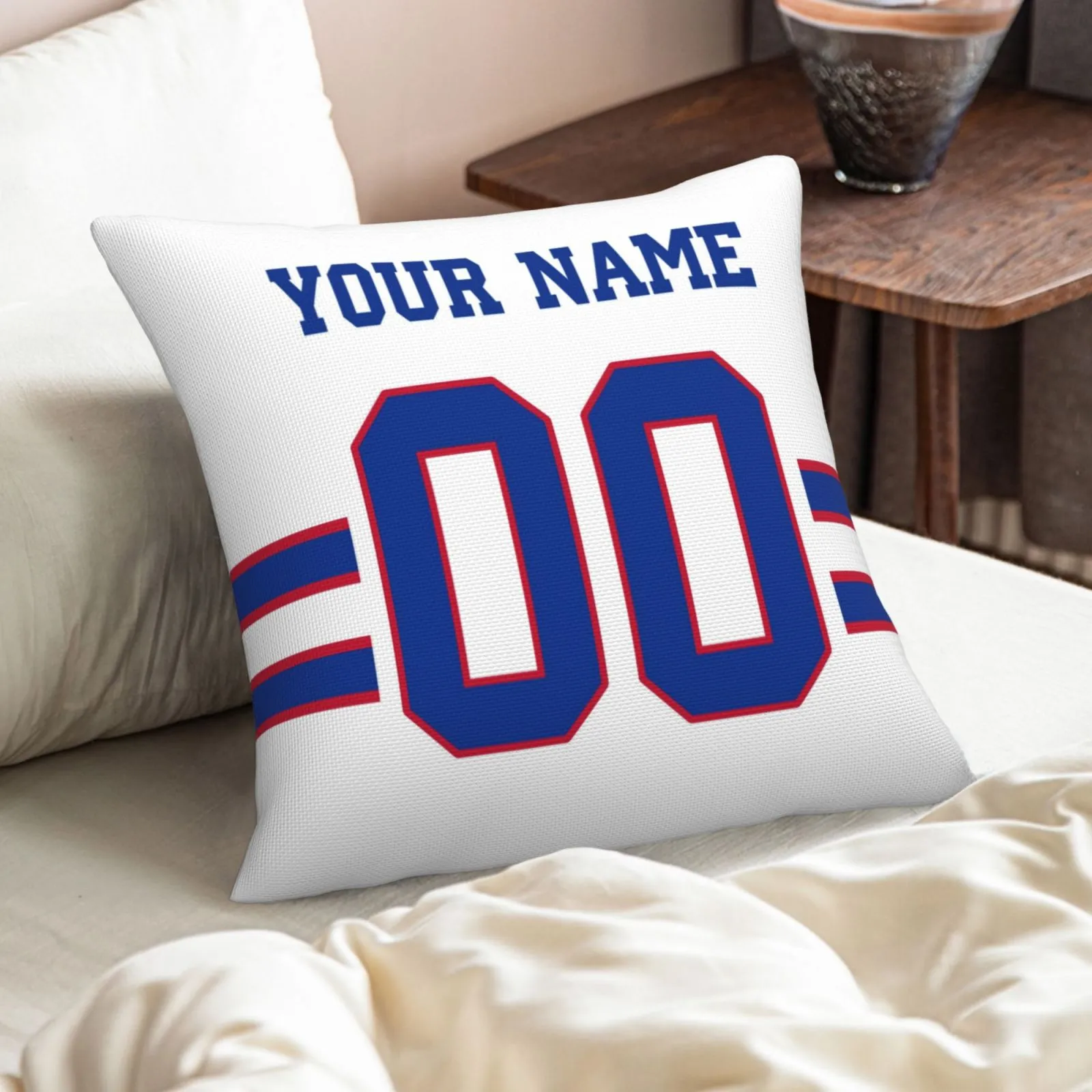 Customized White Buffalo Bills Letters Decorative Pillows Case Custom Game Pillowcase Name Number Block Print Square Art Deco Throw Pillow