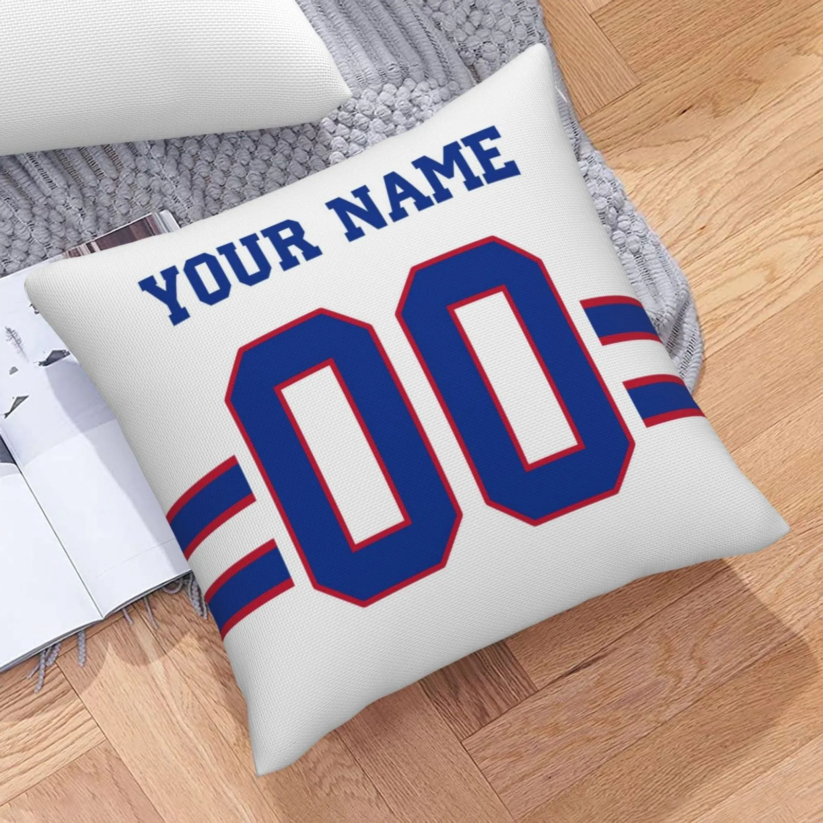 Customized White Buffalo Bills Letters Decorative Pillows Case Custom Game Pillowcase Name Number Block Print Square Art Deco Throw Pillow