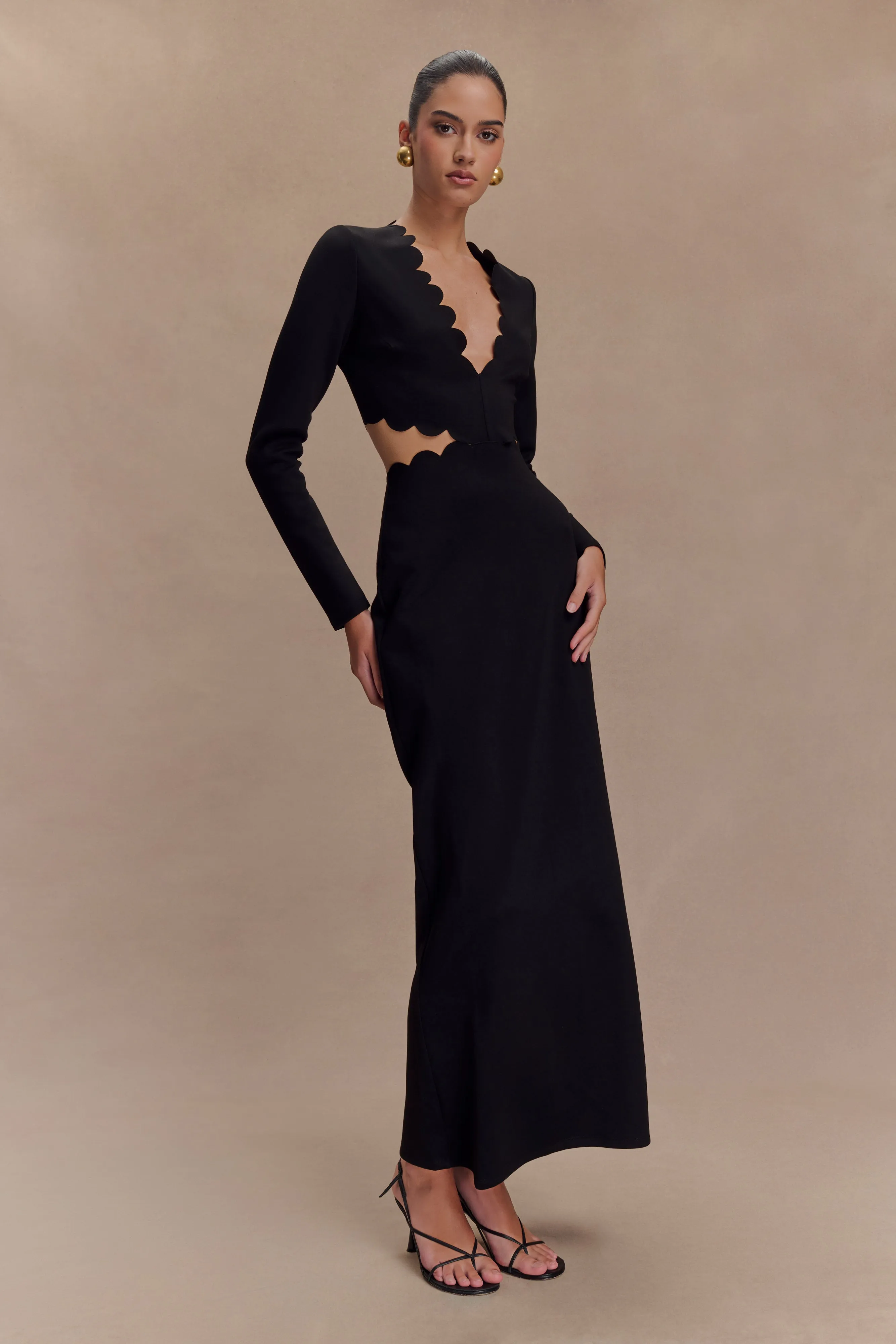 Cynthia Scalloped Halter Maxi Dress - Black