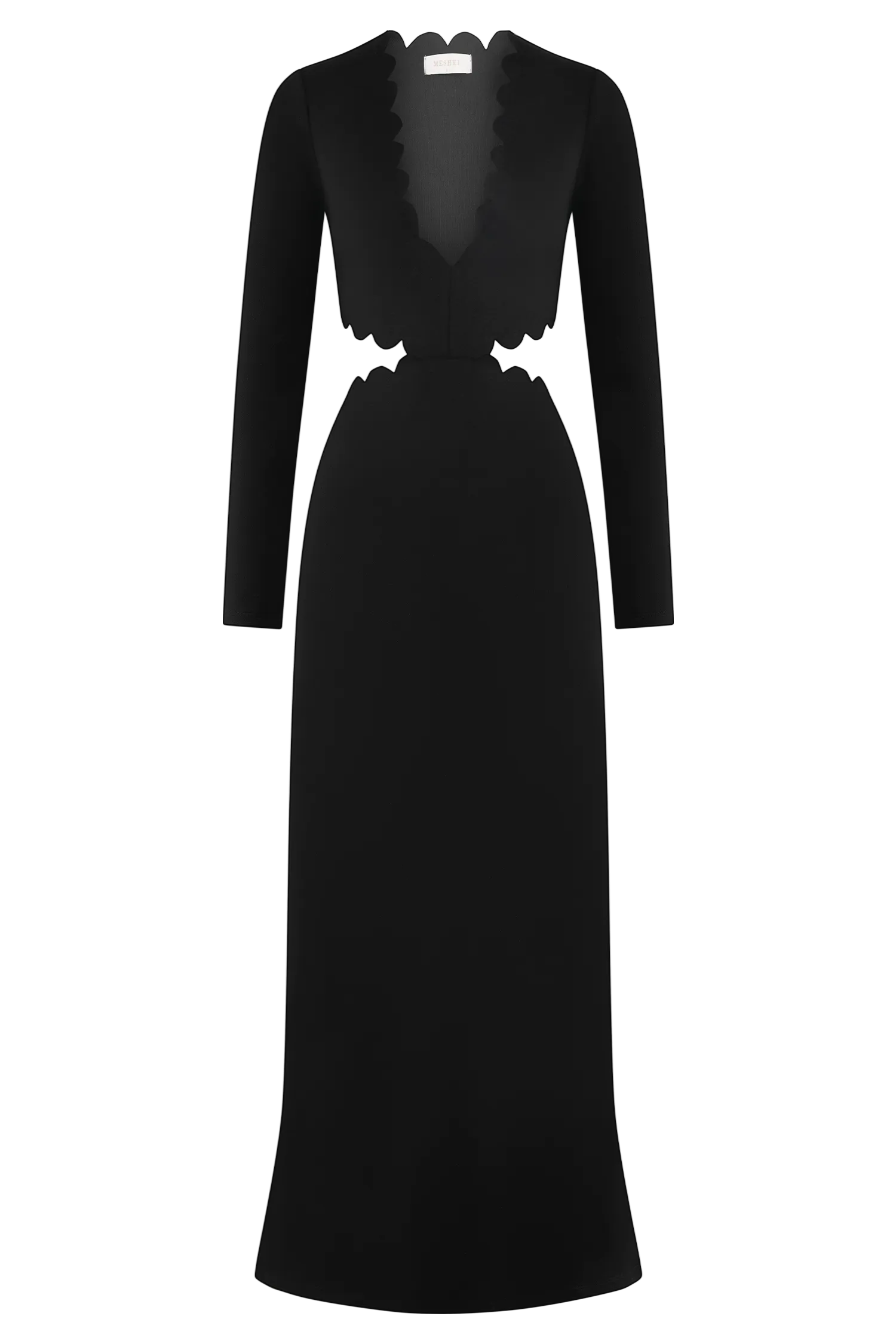 Cynthia Scalloped Halter Maxi Dress - Black
