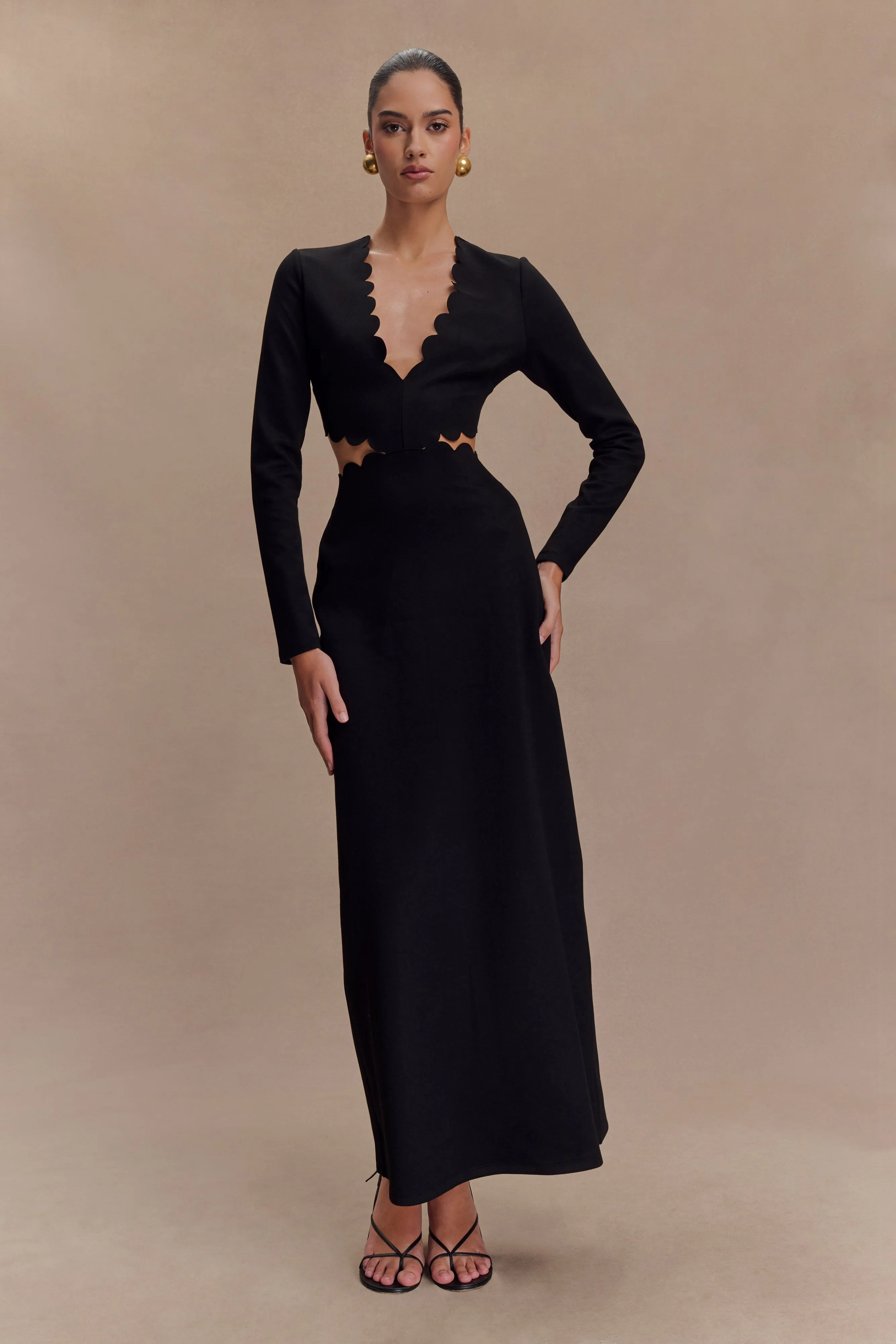 Cynthia Scalloped Halter Maxi Dress - Black