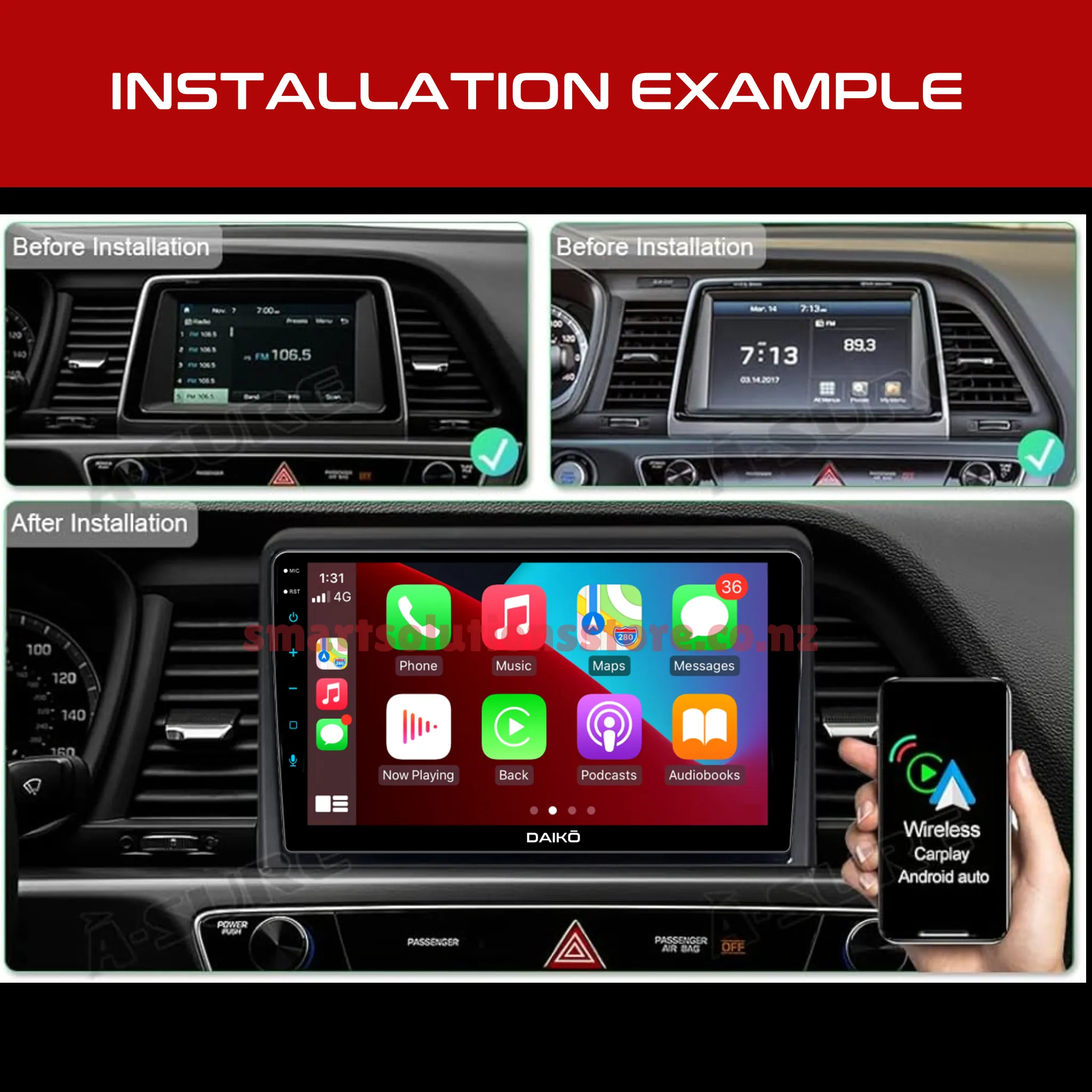 Daiko PRO Car Stereo Wireless Carplay Android Auto For Hyundai Sonata 2018 