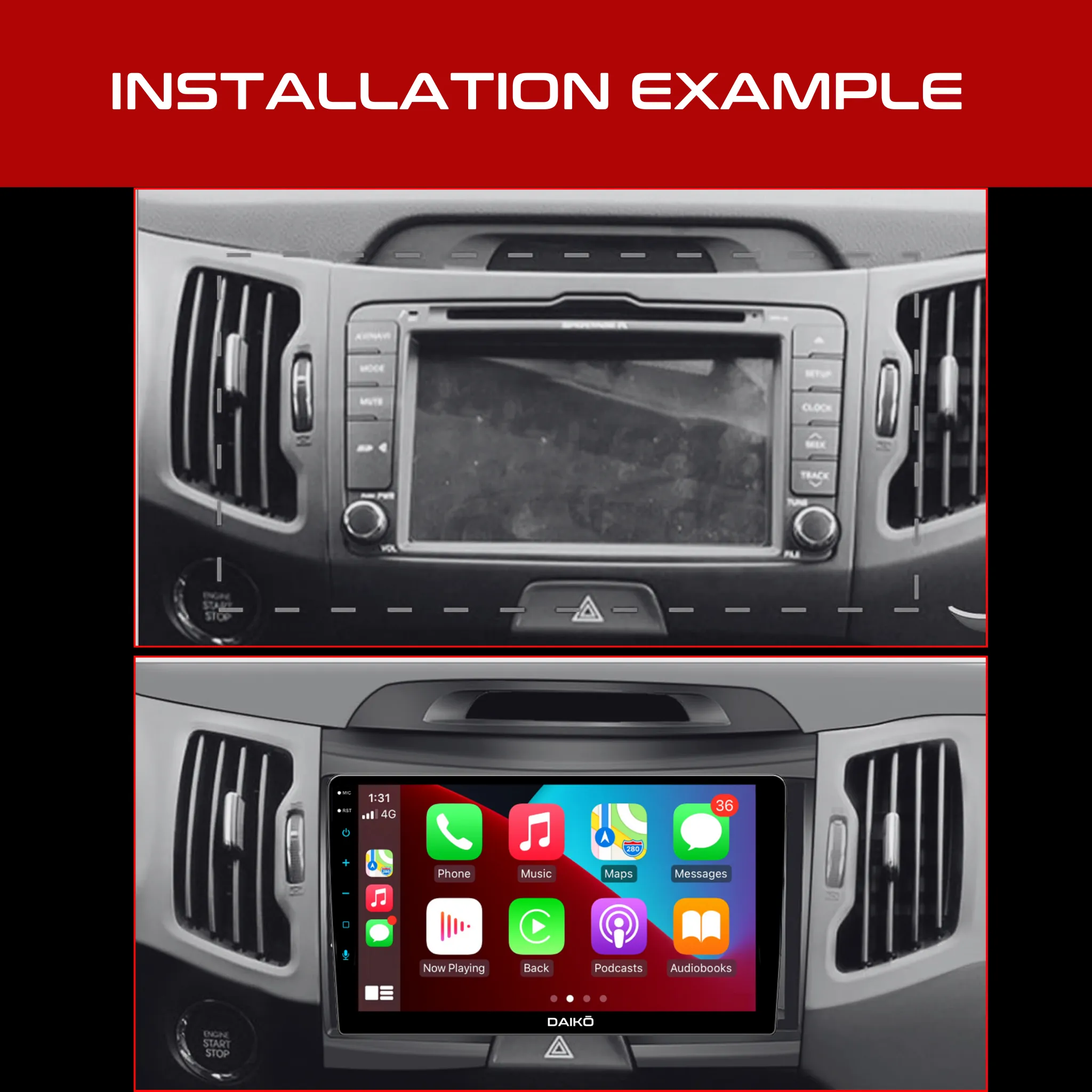 Daiko PRO Car Stereo Wireless Carplay Android Auto For Kia Sportage 2010-2015
