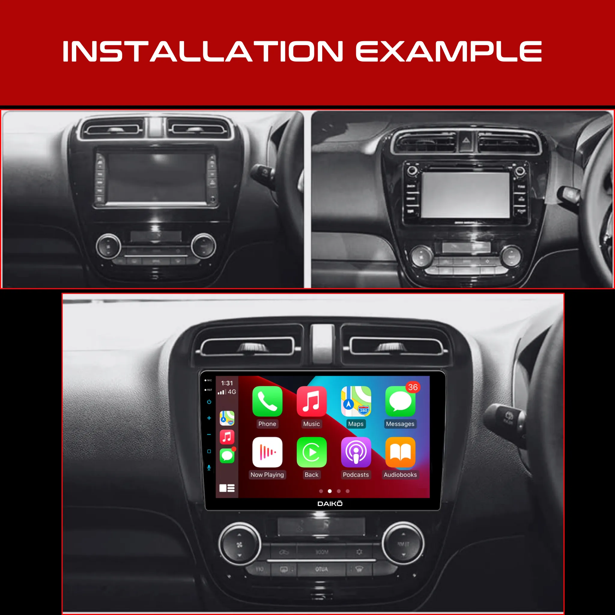 Daiko PRO Car Stereo Wireless Carplay Android Auto For Mitsubishi Mirage 2012-24