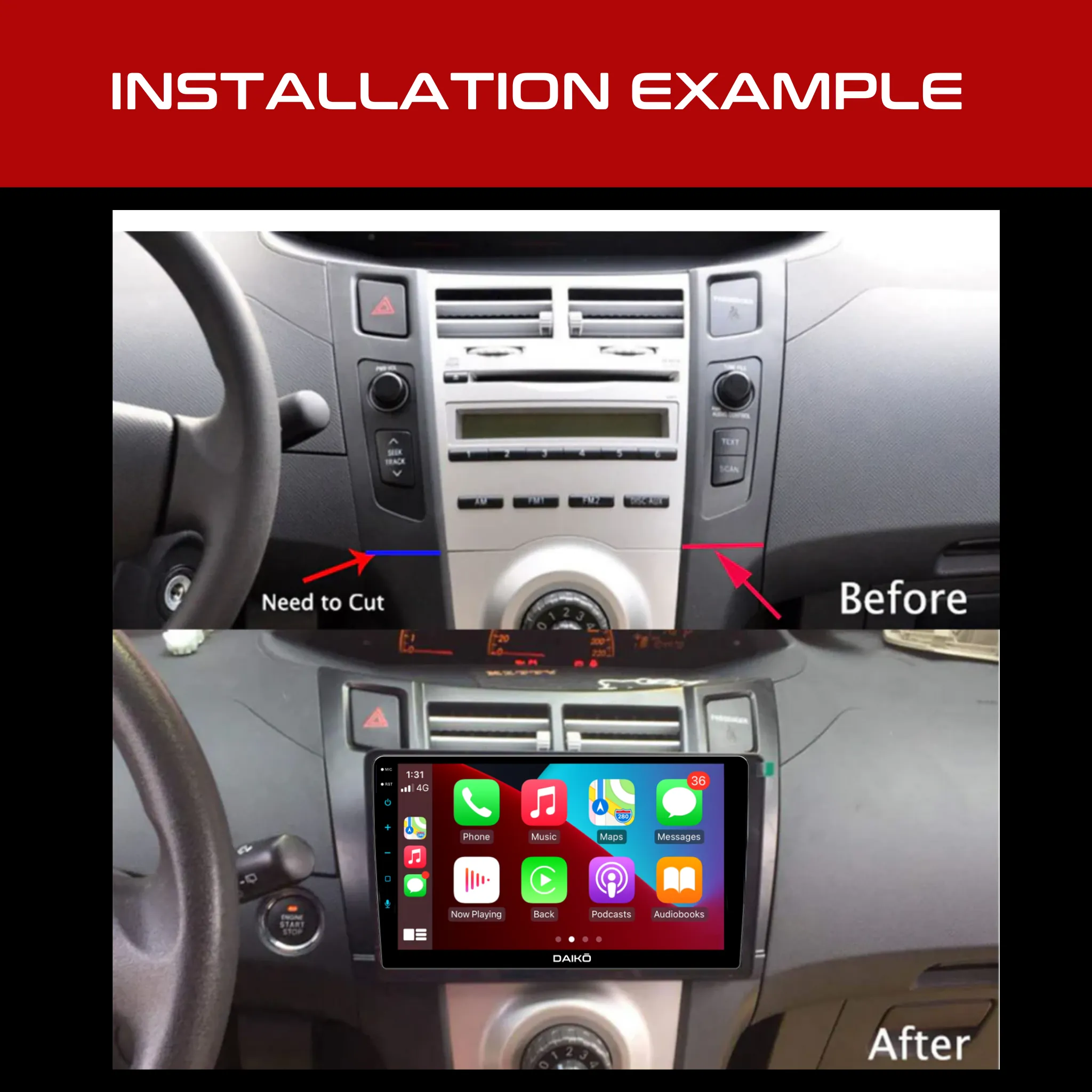 Daiko Ultra Car Stereo Carplay Android Auto For Toyota Vitz Yaris 2005-2012