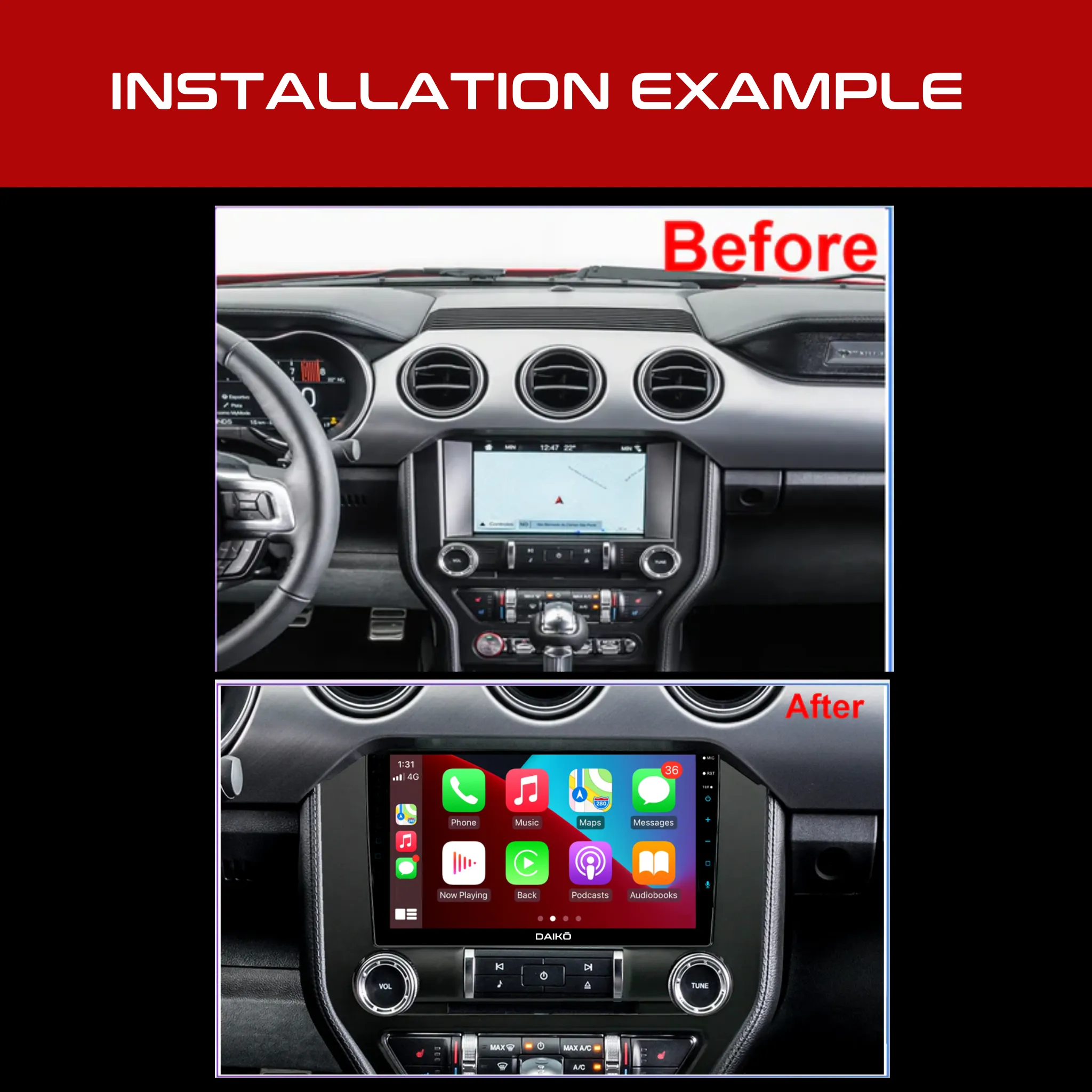 Daiko Ultra Car Stereo Wireless Carplay Android 6GB RAM   126GB Auto For Ford Mustang 2015-2020