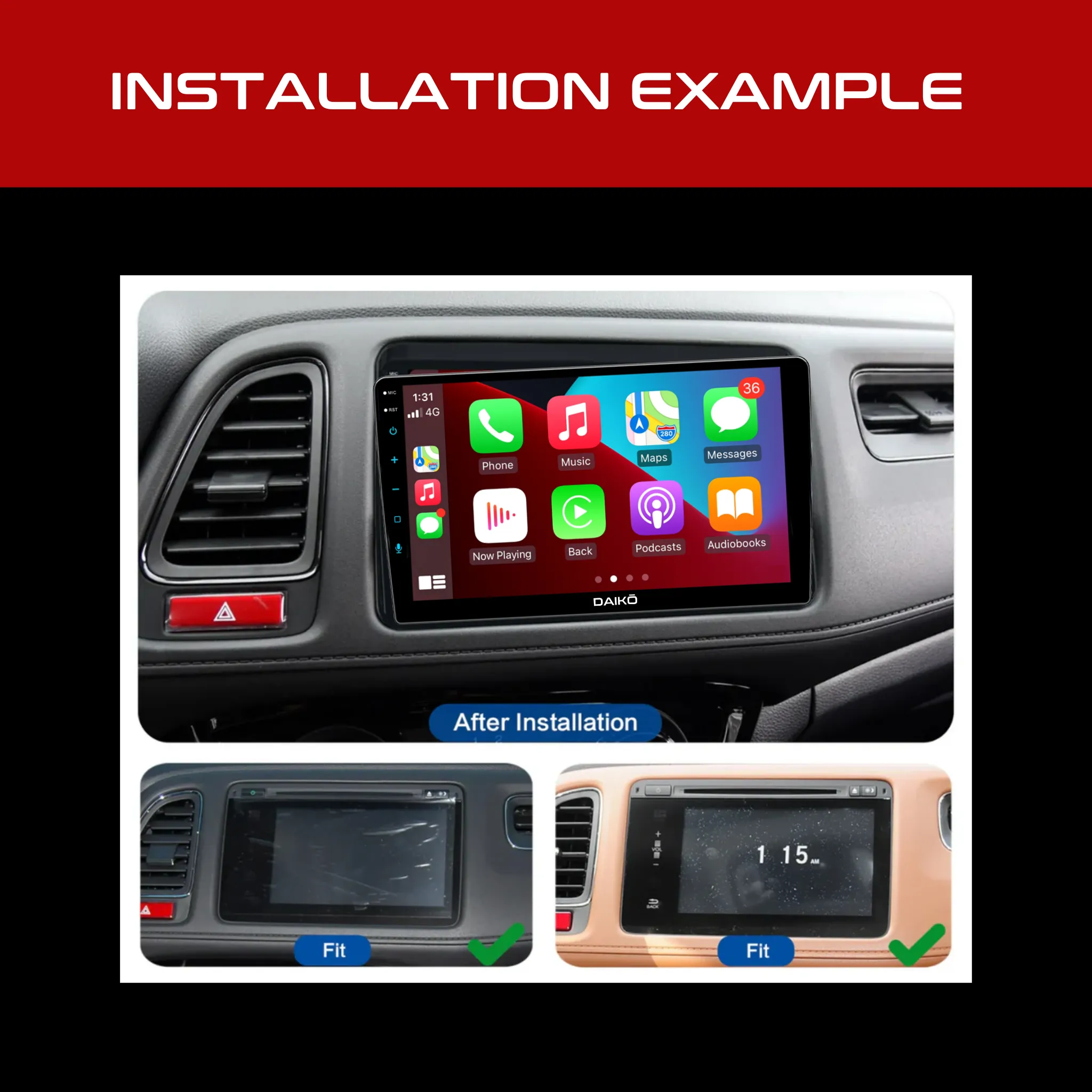 Daiko Ultra Car Stereo Wireless Carplay Android Auto For Honda Vezel / HRV 2015 