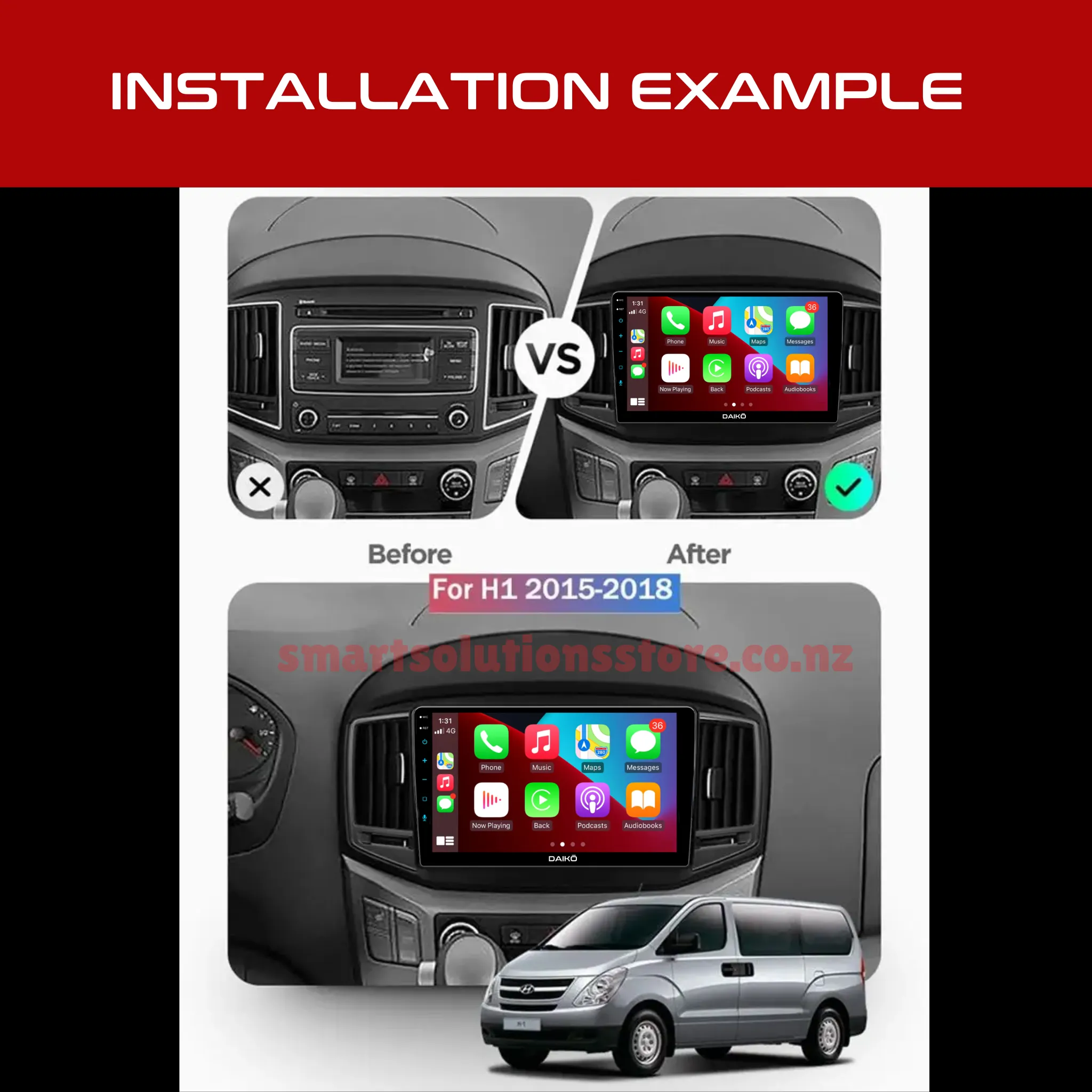 Daiko Ultra Car Stereo Wireless Carplay Android Auto For Hyundai iMax iLoad 2015 