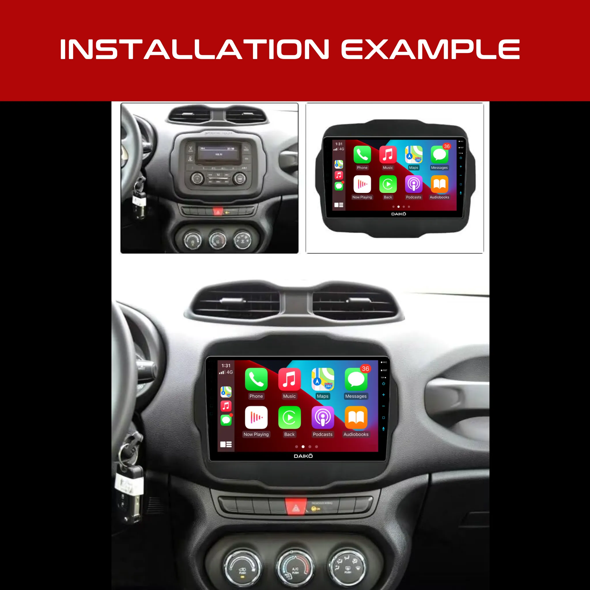 Daiko Ultra Car Stereo Wireless Carplay Android Auto For Jeep Renegade 2016 