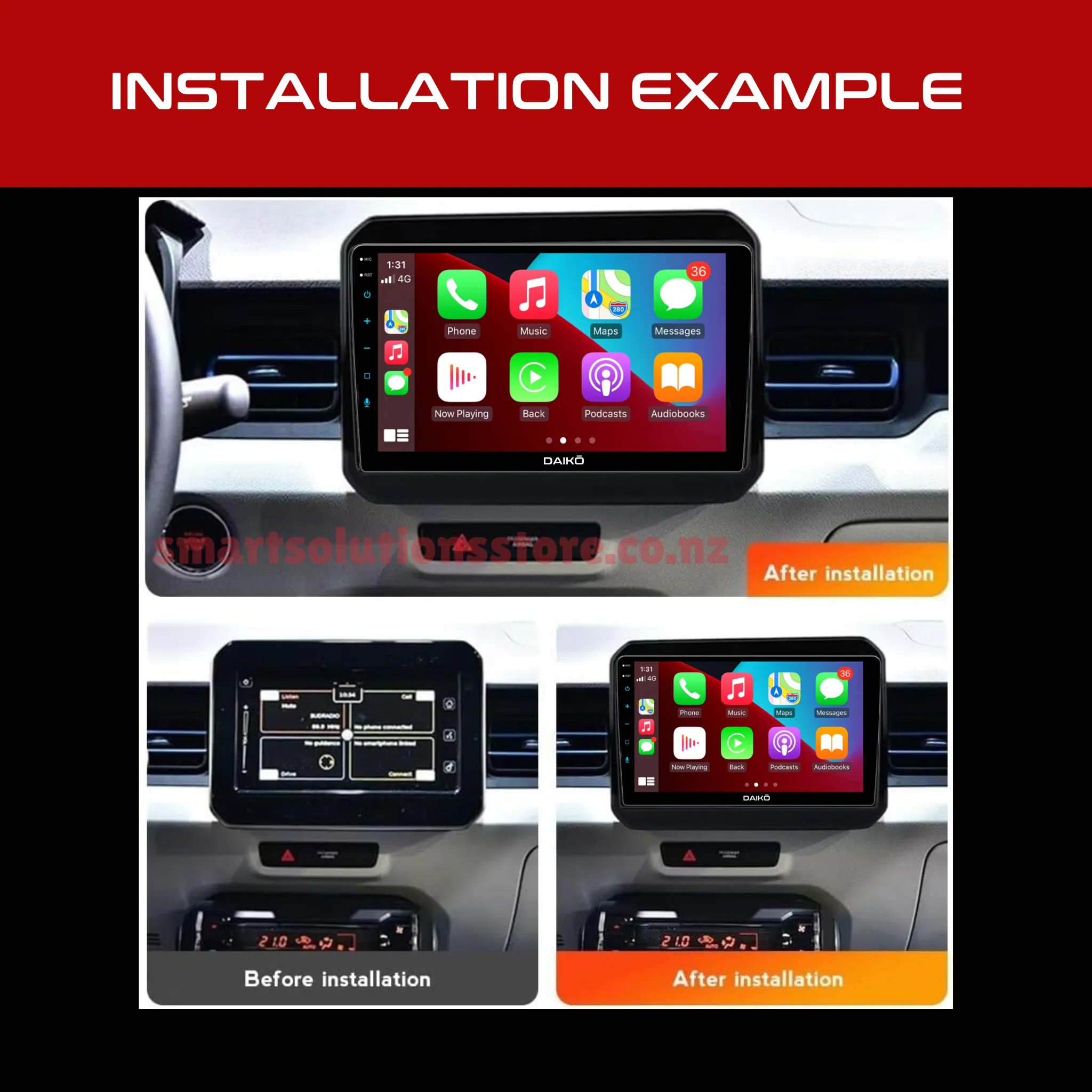 Daiko Ultra Car Stereo Wireless Carplay Android Auto For Suzuki Ignis 2016 