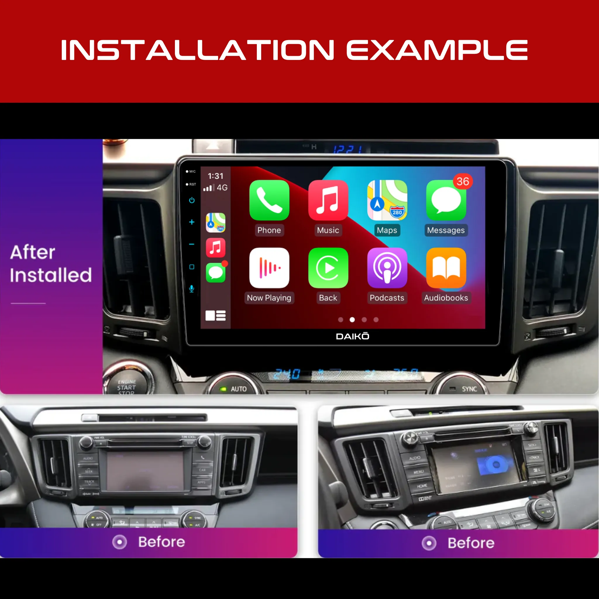 Daiko Ultra Car Stereo Wireless Carplay Android Auto For Toyota Rav4 2013-2017