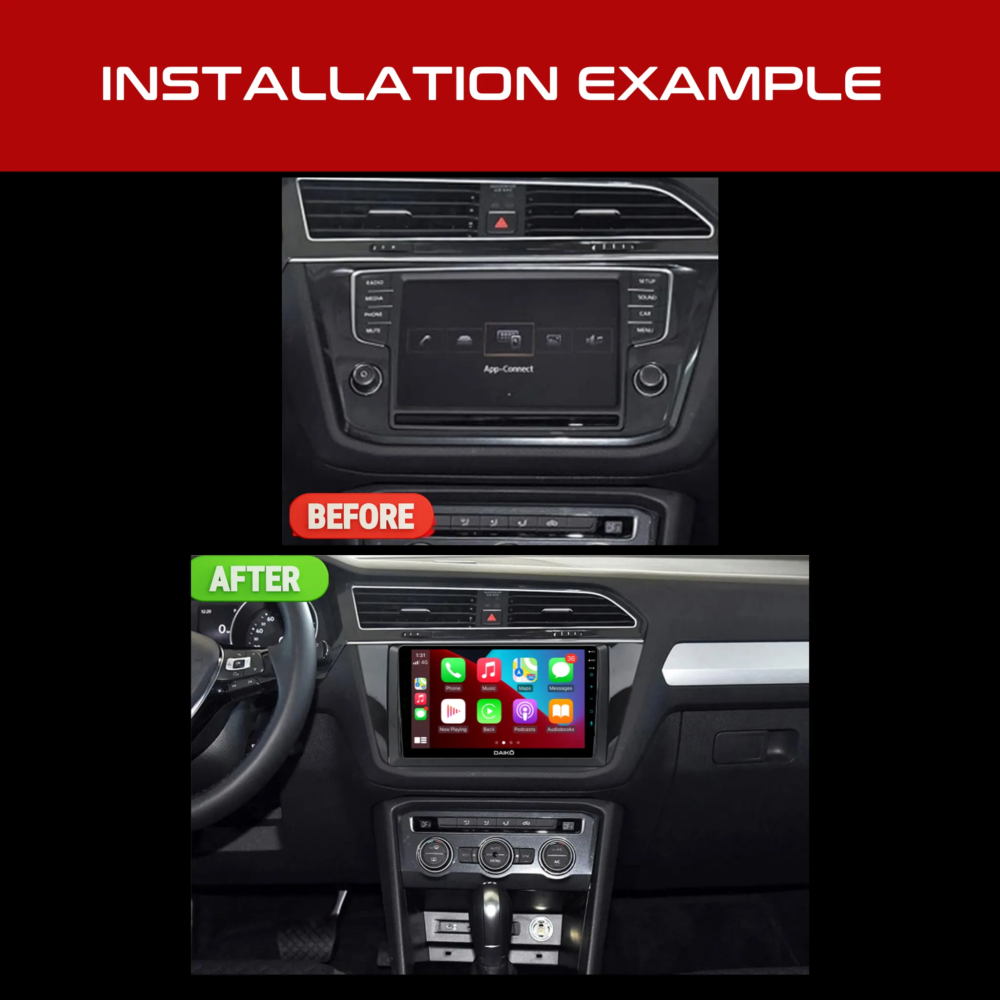 Daiko X Car Stereo Wireless Carplay Android 2GB RAM   32GB Auto 2GB RAM   32GB For 2017  Volkswagen Golf, Tiguan, Polo, Terramont, Passat, Jetta / 2019  Transporter (T6)