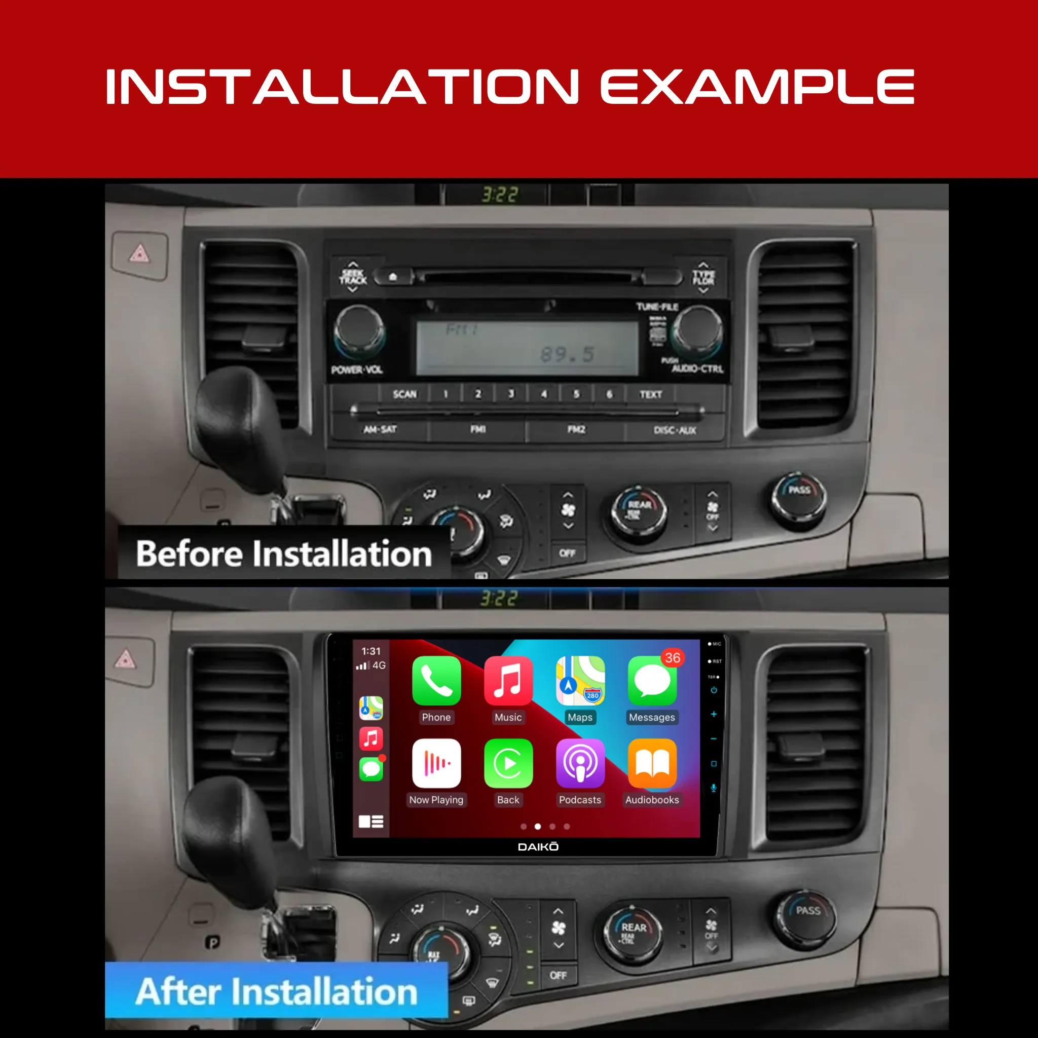 Daiko X Car Stereo Wireless Carplay Android 2GB RAM   32GB Auto 2GB RAM   32GB For TOYOTA 2011-2015 SIENNA