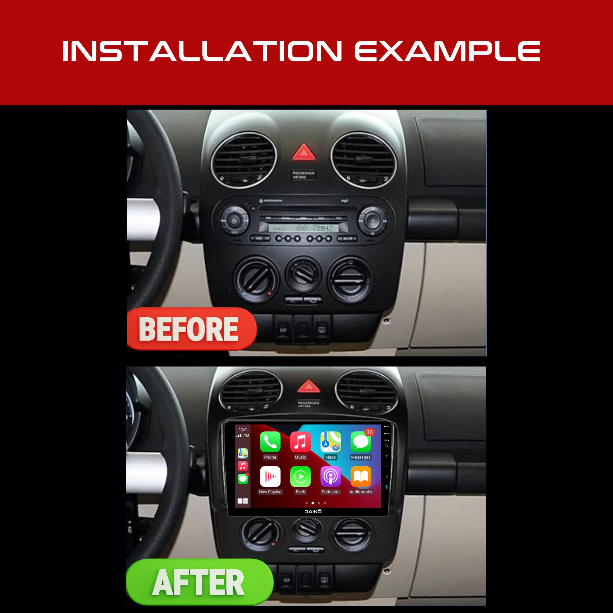 Daiko X Car Stereo Wireless Carplay Android 2GB RAM   32GB Auto 2GB RAM   32GB For Volkswagen Beetle 2004-2010