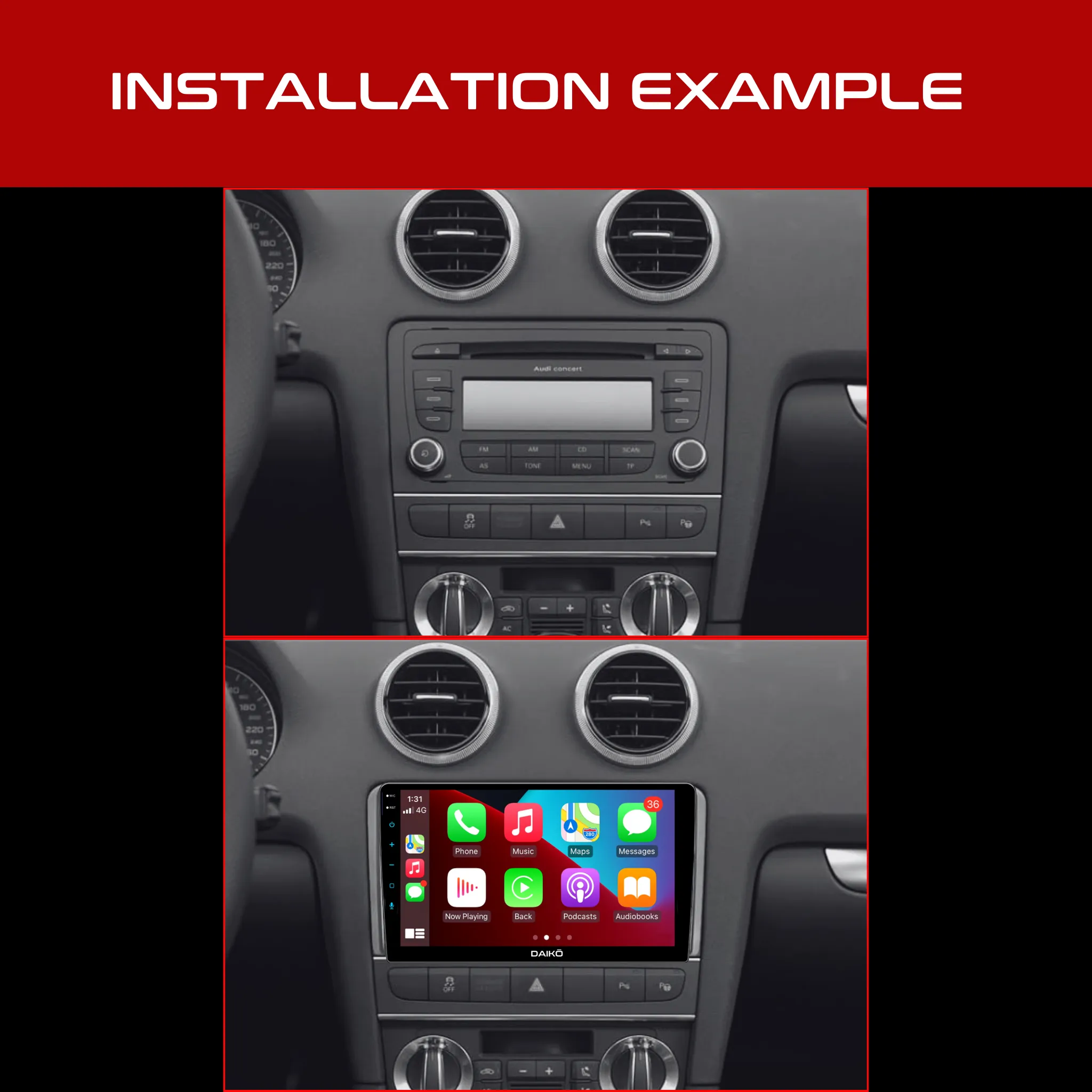 Daiko X Car Stereo Wireless Carplay Android Auto For Audi A3 2003-2012 9Inch